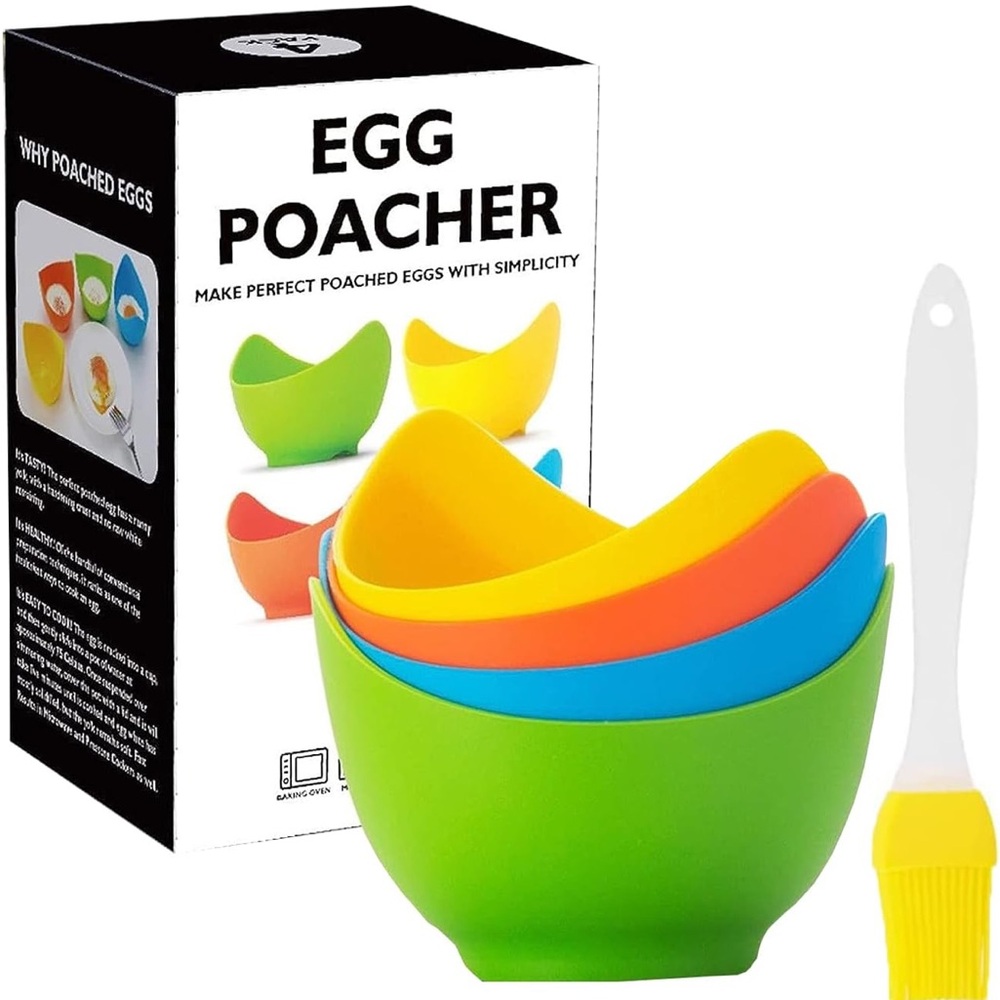 4 pack Non-Stick Silicone Egg Cookers with 1 Oil Brush NEW